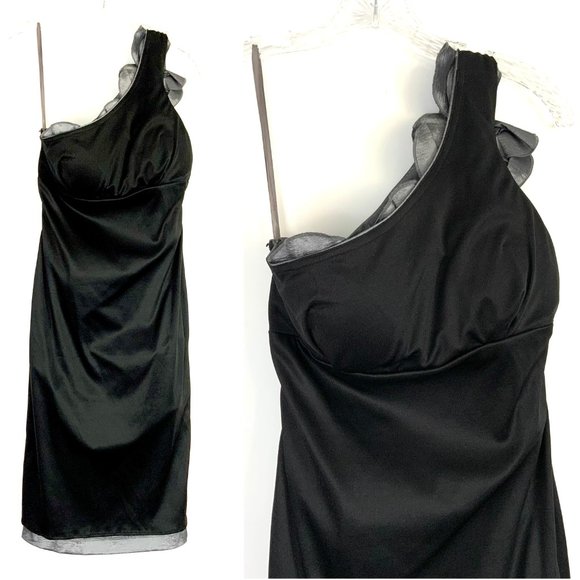 Cache Dark Silver One-shoulder Prom Homecoming Cocktail Party Dress Size 6-4 - Picture 7 of 16